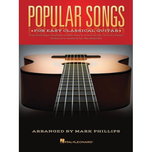 Popular Songs for Easy Classical Guitar Tab by Hal Leonard - 20 Arrangements in Notation and Tablature, 48 Pages