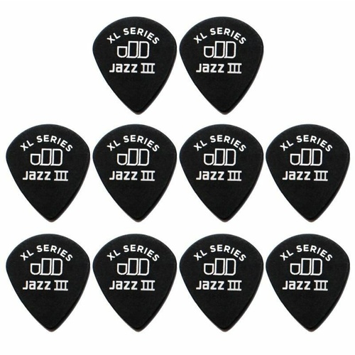 10 x Jim Dunlop Tortex Jazz 3 XL Black 1.35mm Guitar Picks III 498R
