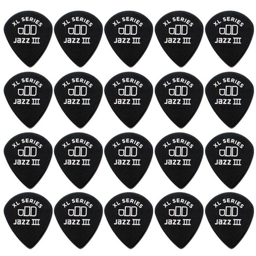 20 x Jim Dunlop Tortex Jazz 3 XL Black 1.35mm Guitar Picks III