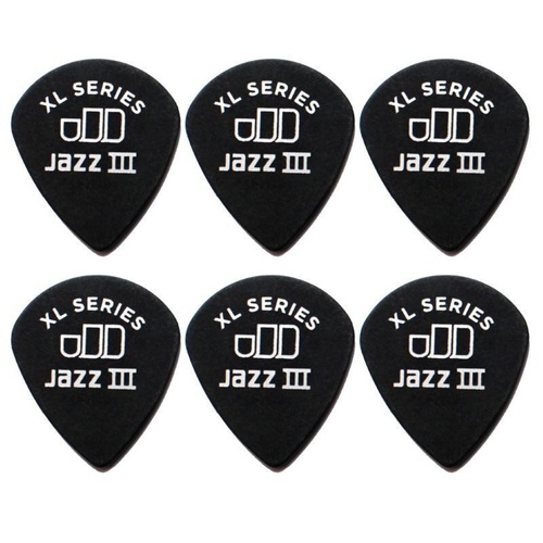 6 x Jim Dunlop Tortex Jazz 3 XL Black 1.35mm Guitar Picks III Free Post