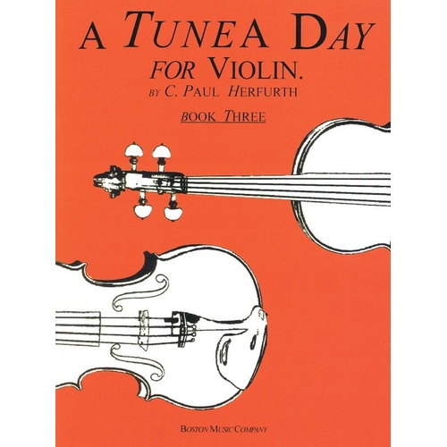 A Tune A Day Violin Book 3 by C. Paul Herfurth, 32 pages, for group or individual lessons, includes lessons, illustrations, and practice records.