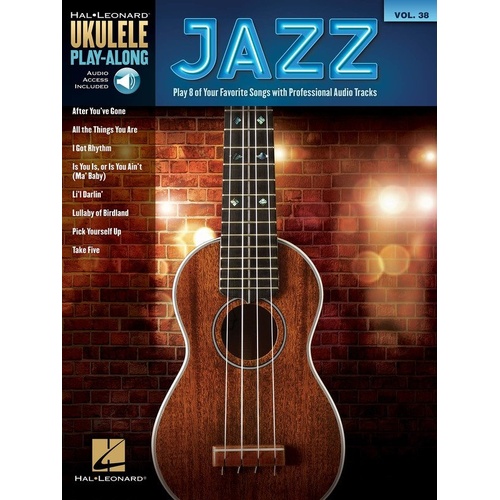 Jazz Ukulele Play-Along V38 BK/OLA by Hal Leonard, 32 Pages, Includes 8 Contemporary Songs, Backing Tracks Available