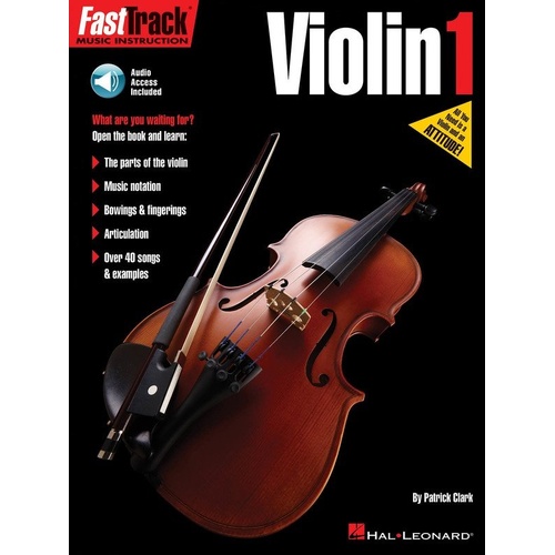 FastTrack Violin Method Book 1 by Hal Leonard, 48 pages, user-friendly violin learning method with cool songs and essential techniques.