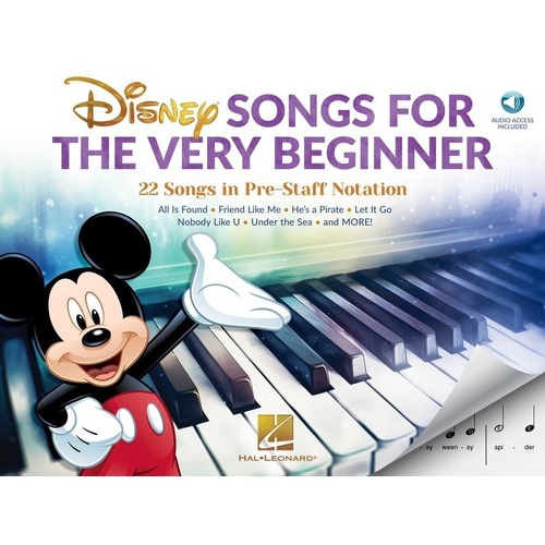 Disney Songs for the Very Beginner Piano Book by Hal Leonard, 48 Pages, Pre-Reading Format, Simplified Arrangements, Beginner Friendly