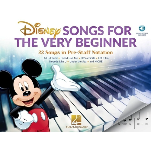 Disney Songs for the Very Beginner Pre-Reading Piano Book by Hal Leonard, 48 pages, simplified arrangements for beginner pianists.