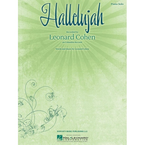 Hallelujah Piano Solo Sheet Music by Hal Leonard, 8 Pages