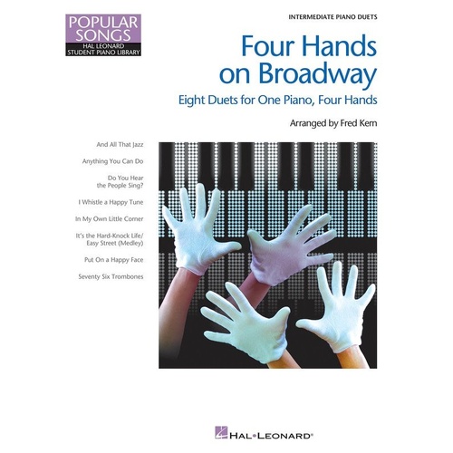 Four Hands on Broadway Piano Duet by Hal Leonard, 48 Pages, HLSPL Popular Songs