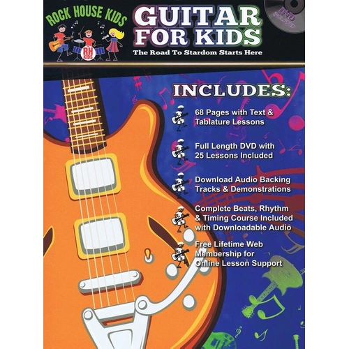 Guitar for Kids Method Book with DVD by Rock House, 72 Pages, Learn Chords, Rhythm, Strumming Patterns, and More for Young Players