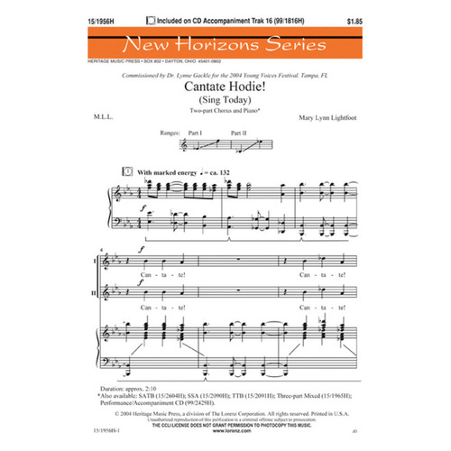Cantate Hodie (Sing Today) 2 Part