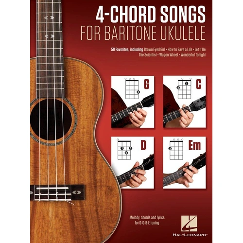 4-Chord Songs for Baritone Ukulele (G-C-D-Em) by Hal Leonard, 114 Pages, Play 50 Songs with 4 Chords