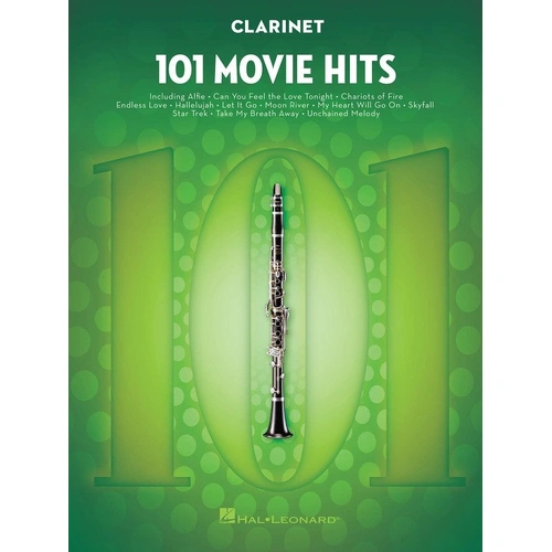 101 Movie Hits for Clarinet by Hal Leonard, 120 pages, features popular film favorites for solo instrumentalists.