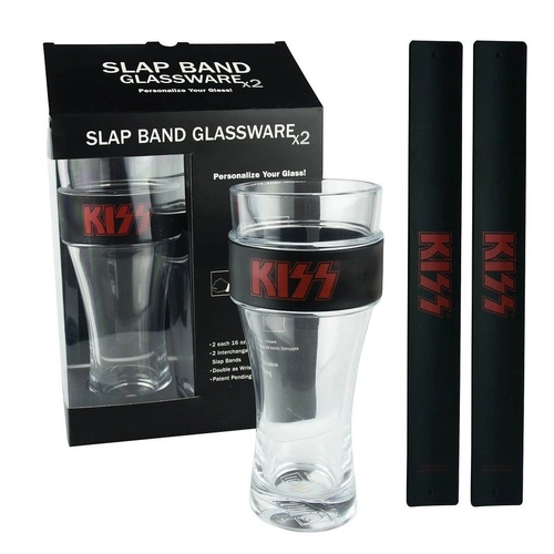 Kiss Pint Glass and Slap Band Set - Black/Red 2 Pack