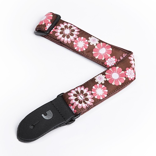 D'Addario 1.5 Inch Nylon Ukulele Strap - Brown and Pink Flowers