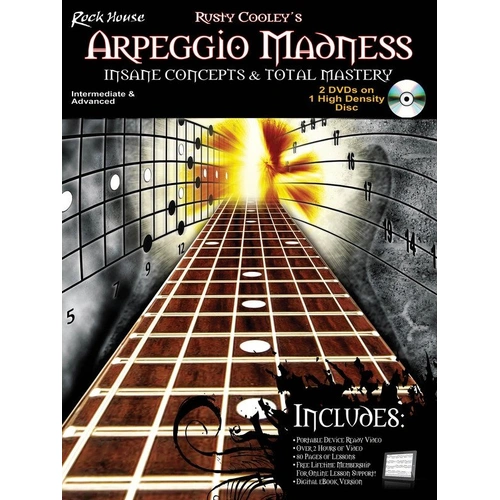 Arpeggio Madness BK/DVD - Advanced Arpeggio Techniques by Rusty Cooley, 80 Pages, Over 2 Hours of Video, Digital eBook Included