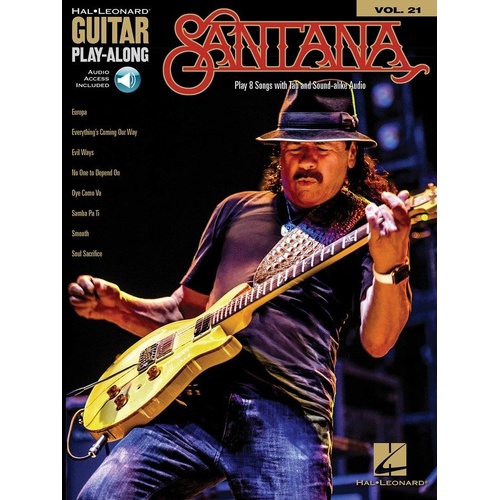 Santana Guitar Play-Along V21 BK/OLA - 8 Songs, Guitar TAB, Hal Leonard, 72 Pages, Includes Audio for Download and Streaming
