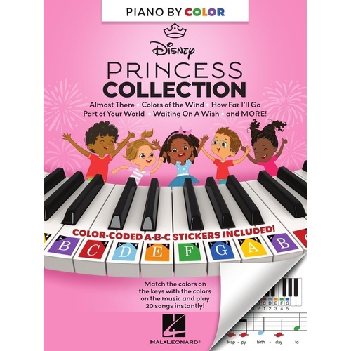 Piano by Color - Disney Princess Collection, Beginner Piano Book with 20 Songs, 48 Pages, Includes Stickers and Activities