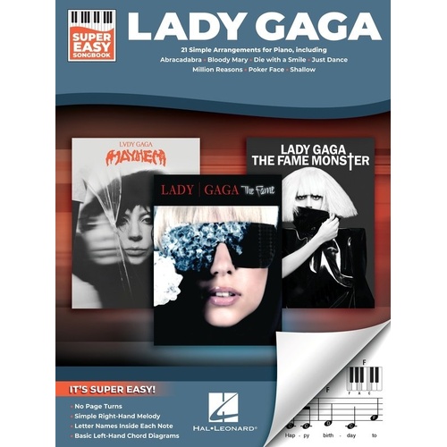 Lady Gaga Super Easy Songbook for Piano and Keyboard - 21 Songs, E-Z Play Format, 48 Pages