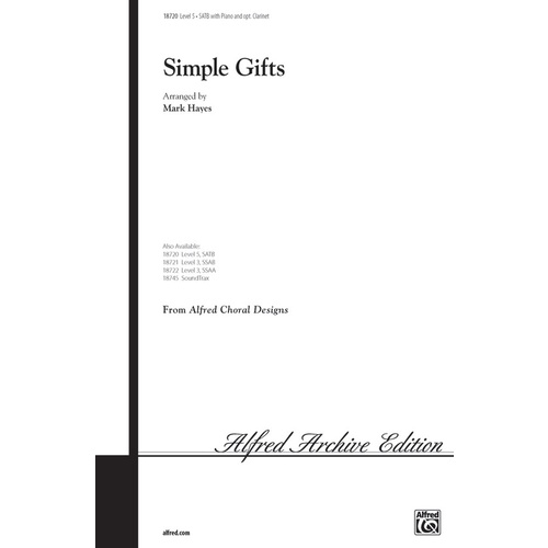 Simple Gifts SATB/Clarinet Level 5 Choral Sheet Music
