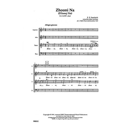 Zhooni Na SATB A Cap (Octavo)