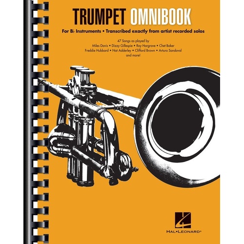 Trumpet Omnibook for B Flat Instruments by Hal Leonard, 160 pages, features transcriptions of jazz solos by renowned artists.