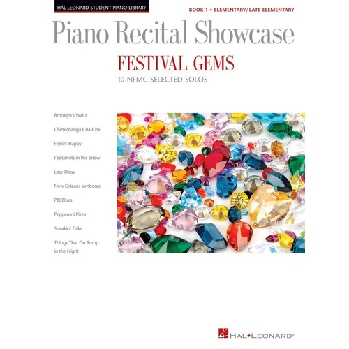 Piano Recital Showcase - Festival Gems Book 1 by Hal Leonard, 32 pages, NFMC-selected solos for elementary/late elementary level