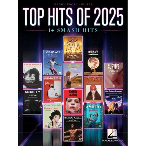 Top Hits of 2025 PVG Songbook for Piano, Voice, and Guitar - 96 Pages, Includes Songs by Lady Gaga, Ed Sheeran, and More