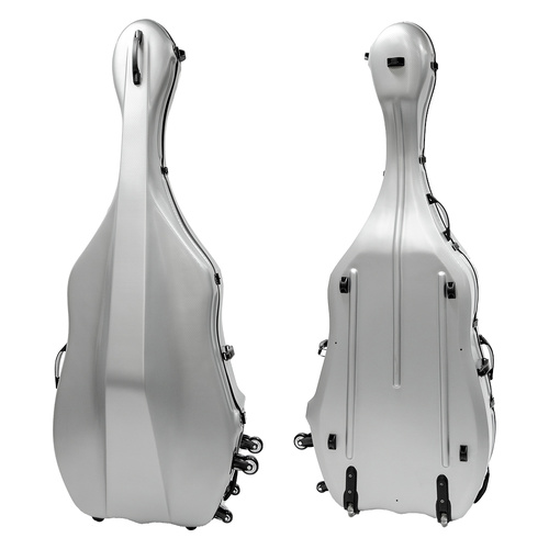 HQ Polycarbonate Double Bass Case Brushed Silver 3/4 - Lightweight 14.5kg with Wheels and Padding