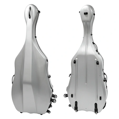 HQ Polycarbonate Double Bass Case Brushed Silver 3/4 - 14.5kg, Lightweight with Wheels and High-Quality Padding, Internal Measurements Included