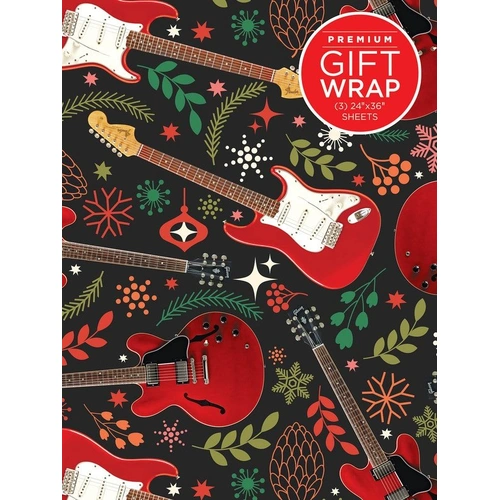 Christmas Red Guitar Theme Gift Wrapping Paper - Set of 3 Sheets 24" x 36"