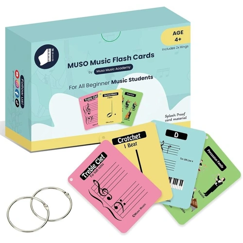 Muso Music Flash Cards Set - 74 Splash-Proof Color Coded Cards with Instruction Cards and Rings for Learning Music Terminology