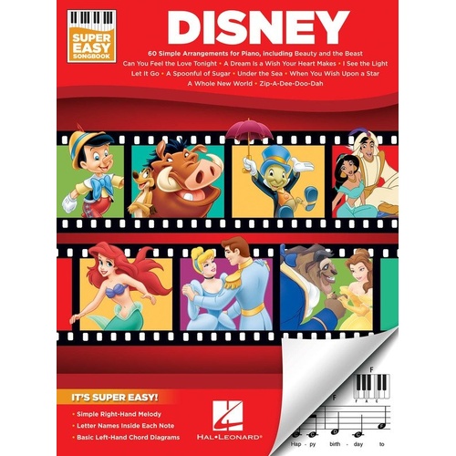 Disney Super Easy Songbook for Piano and Keyboard - 60 Favorites, E-Z Play Format, 120 Pages, Hal Leonard