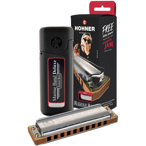 Hohner Marine Band Deluxe Harmonica Key of D with Improved Cover Design and Pear Wood Comb