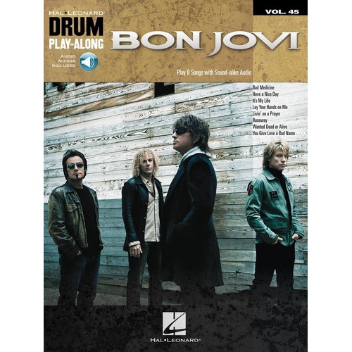 Bon Jovi Drum Play-Along V45 BK/OLA - 40 Pages, Hal Leonard, Includes Audio Tracks for Download or Streaming