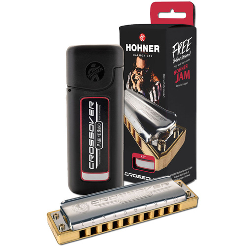 Hohner Marine Band Crossover Harmonica - Key of C with Laminated Bamboo Comb, Airtight Design, and Sturdy Zipper Case