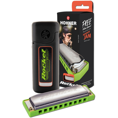 Hohner Rocket Amp Harmonica Key of D - Progressive Series, Loudest Model, Comfortable Design, Sturdy Zipper Case, Made in Germany