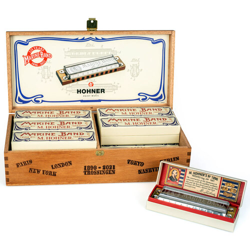 Hohner Marine Band 125th Anniversary Harmonica Counter Display - 12 pcs, Key of C, Diatonic, Vintage Design, Includes 12 Individual Harmonicas