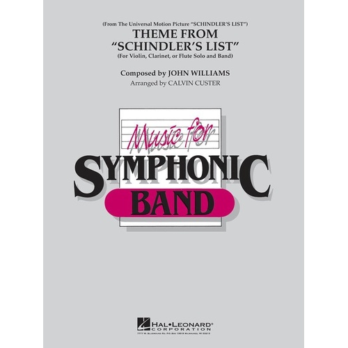 Schindler's List Theme for Violin, Clarinet or Flute Solo - Hal Leonard Symphonic/Concert Band Series