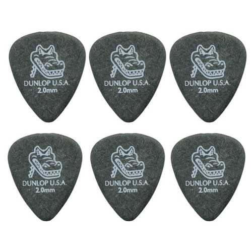 6 x Dunlop Gator Grip 2.00MM Gauge Guitar Picks 417R Plectrums Grey