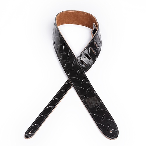 D'Addario 2 Inch Leather Embossed Guitar Strap  Diamond Plate Design - Black