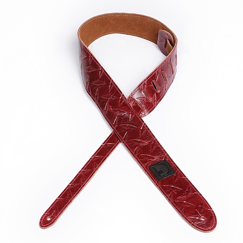 D'Addario 2 Inch Leather Embossed Guitar Strap  Diamond Plate Design - Red
