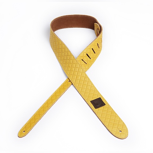 D'Addario 2 Inch Leather Embossed Guitar Strap  Yellow Square Design