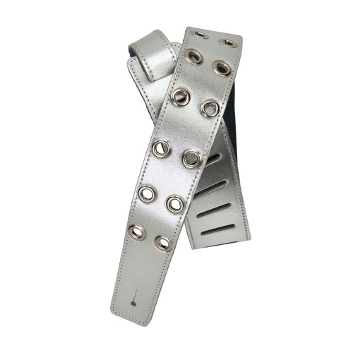 Planet Waves Embossed Silver Leather Guitar Strap, Grommets