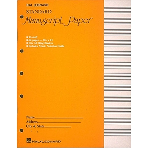 Standard Manuscript Paper 64 Pages 12 Staves Yellow Cover
