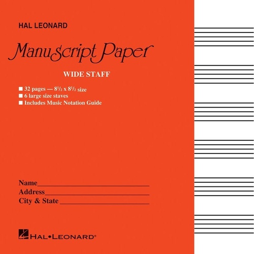 Wide Staff Manuscript Paper Red Cover 32 Pages 6 Staves per Page