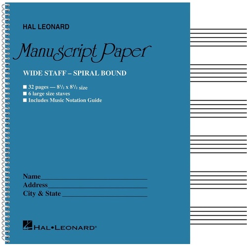 Wide Staff Wirebound Manuscript Paper 32 Pages Aqua Cover