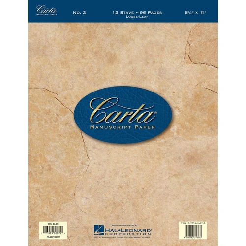 Carta Manuscript Paper No. 2, 96 Pages, 12 Stave, Loose Leaf, 8-1/2 x 11, 3-Hole Punched