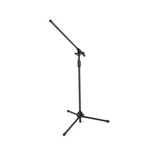 Black Boom Mic Stand with Adjustable Tripod Base and Foldable Legs