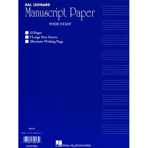 Wide Staff Manuscript 32Pg Blue 9 Stave Interleaved 