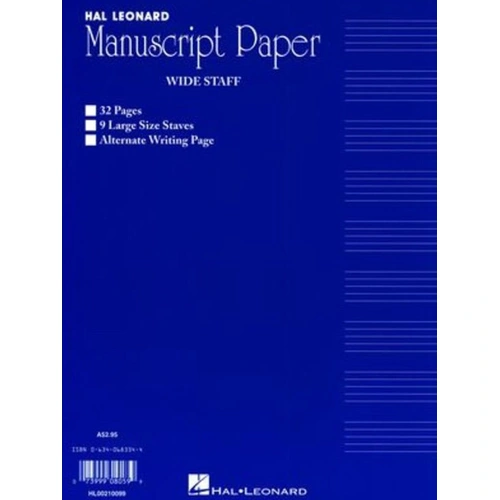 Wide Staff Manuscript Book 32 Pages Blue 9 Staves Interleaved