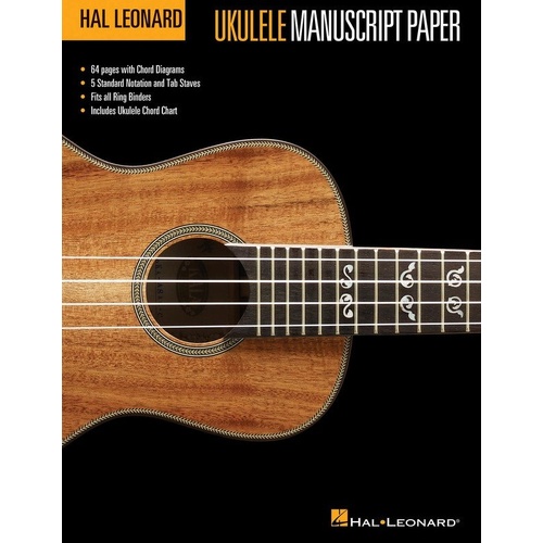 Hal Leonard Ukulele Manuscript Paper, 64 Pages, 8-1/2x11, Standard Notation and Tablature, 3-Ring Binder Compatible